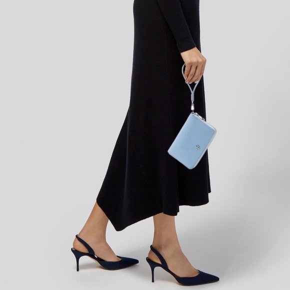 TORY BURCH Light Blue Saffiano Zip Around Wrist Wallet - Picture 10 of 10